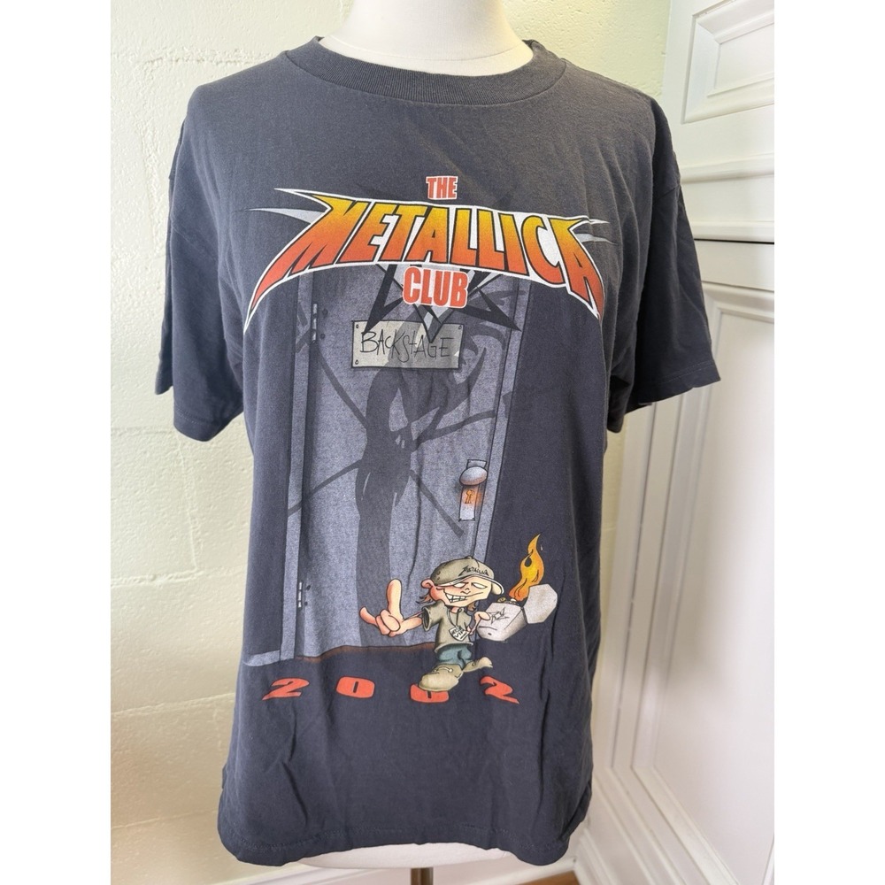 Vtg Metallica Club Backstage 2002 T-Shirt Optima‎ Cotton Wear Gray Mens Medium